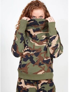 Veronica Beard Everly Camouflage Funnel Neck Sweatshirt Medium